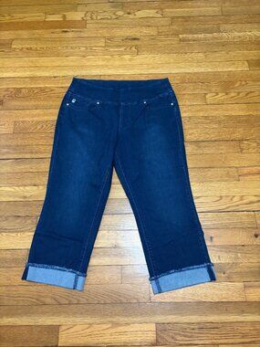 Belle by Kim Gravel Womens Pull On Cropped Jeans Size 16P Blue Stretch Denim